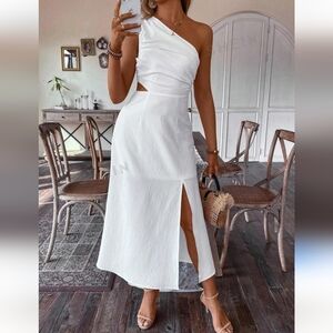 SHEIN White One Shoulder Dress